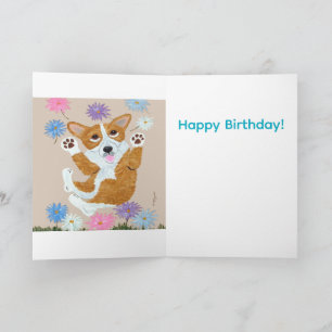 Carte Welsh Corgi et Papillons Joyeux Anniversaire !