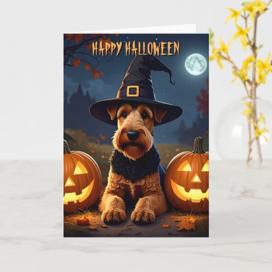 Carte Welsh Terrier Halloween (Fleur jaune)