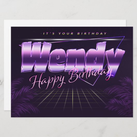 Carte Wendy Name Prénom lila retro (Devant / Derrière)