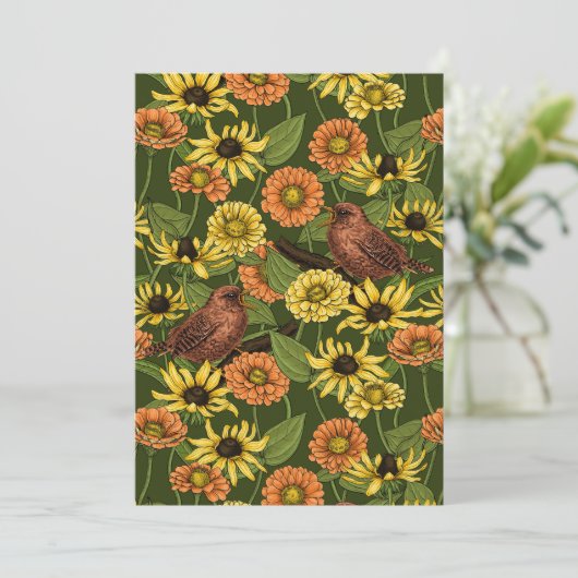 Carte Wens et fleurs sur vert (Debout devant)