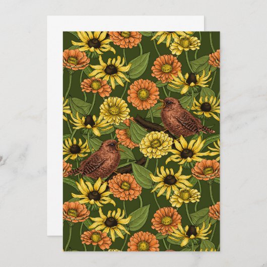 Carte Wens et fleurs sur vert (Devant / Derrière)