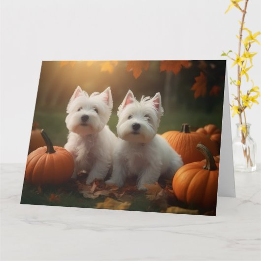 Carte West Highland White Terrier Chiot Citrouille d'aut (Fleur jaune)
