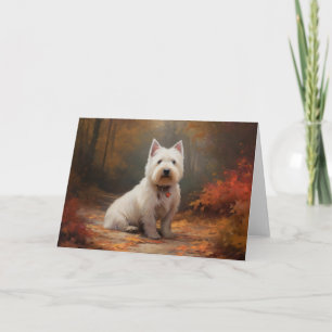 Carte West Highland White Terrier dans les feuilles d'au