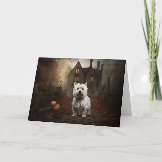 Carte West Highland White Terrier Halloween effrayant (Devant)