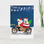 Carte West Highland White Terrier Noël Père Noël<br><div class="desc">Un Santa Claus à vélo livrant l'arbre de Noël et le chien West Highland White Terrier en cadeau est une idée cadeau de Noël parfait pour quelqu'un qui aime cette race de chien.</div>