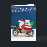 Carte West Highland White Terrier Noël Père Noël<br><div class="desc">Un Santa Claus à vélo livrant l'arbre de Noël et le chien West Highland White Terrier en cadeau est une idée cadeau de Noël parfait pour quelqu'un qui aime cette race de chien.</div>