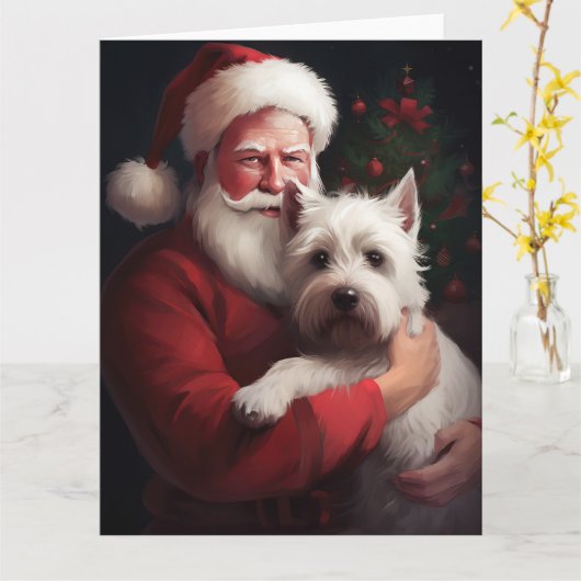 Carte West Highland White Terrier Santa Claus Noël (Fleur jaune)
