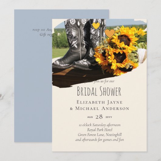 Carte Western Boots tournesol Mariage rustique (Devant / Derrière)