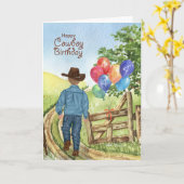 Carte Western Cowboy avec Balloon Boy 4e anniversaire (Fleur jaune)