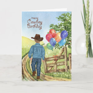 Carte Western Cowboy avec Balloon Boy 7e anniversaire