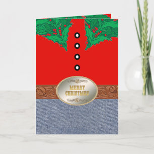 Carte Western Cowboy Père Noël Red Shirt Jeans Belt Buck