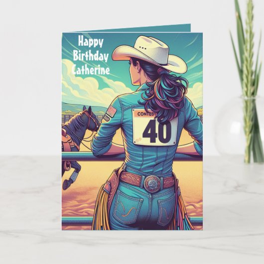 Carte Western Cowgirl 40th Birthday Rodeo Custom (Devant)
