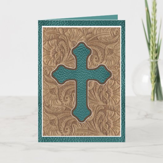 Carte Western Cross Cuir Imprimer Tissu Turquoise (Devant)