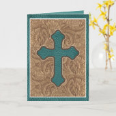 Carte Western Cross Cuir Imprimer Tissu Turquoise (Fleur jaune)
