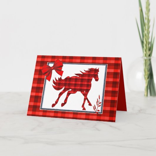 Carte Western Horse Red Plaid Faux Denim (Devant)