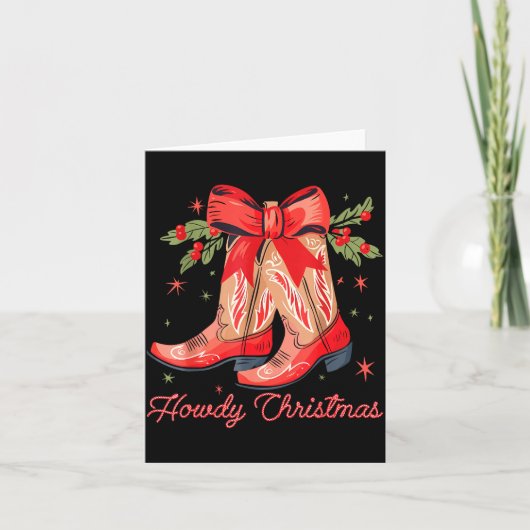 Carte Western Howdy Christmas Cowgirl Boot Coquette Bow  (Devant)