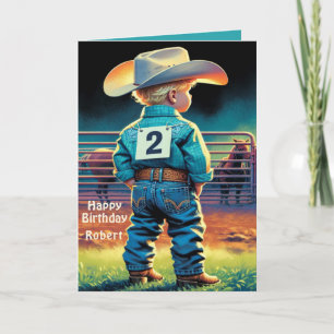 Carte Western Little Cowboy 2e Anniversaire Rodéo Person