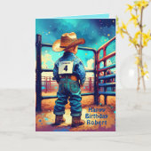 Carte Western Little Cowboy 4e anniversaire Rodéo person (Fleur jaune)