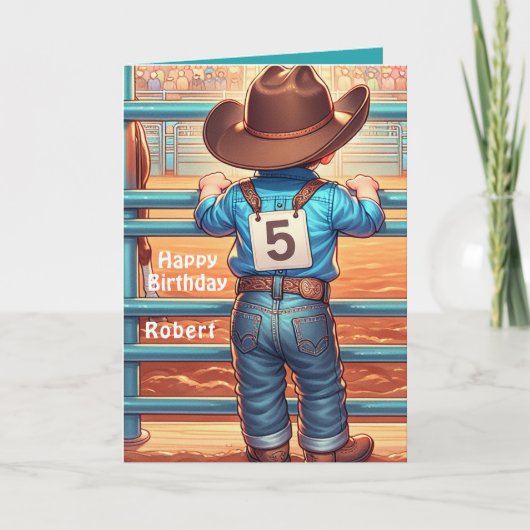 Carte Western Little Cowboy 5e anniversaire Rodéo person (Devant)