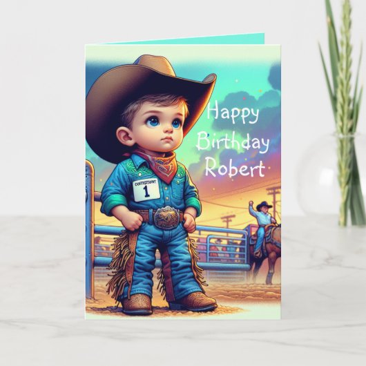 Carte Western Little Cowboy Premier anniversaire Rodéo p (Devant)
