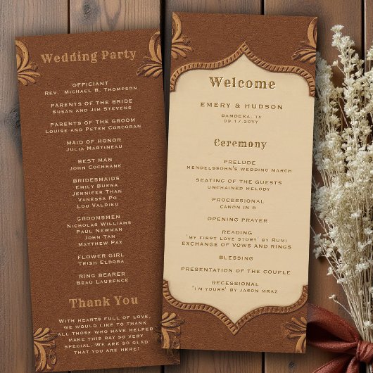 Carte Western Tooled Terracotta Rustic Wedding Program