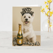 Carte Westie Bonne Année (Fleur jaune)