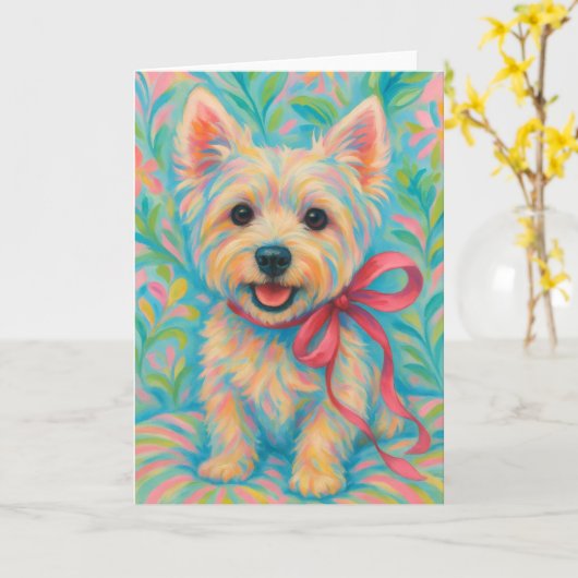 Carte Westie chic (Fleur jaune)