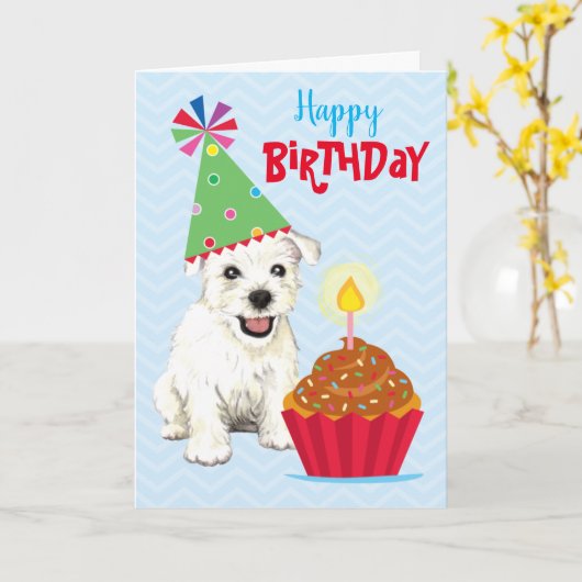 Carte Westie Cupcake (Fleur jaune)