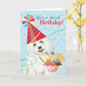 Carte Westie d'anniversaire sucrée (Fleur jaune)