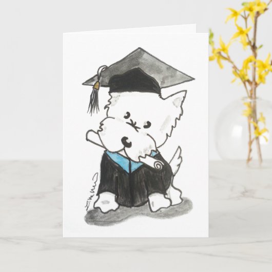 Carte Westie Graduation (Fleur jaune)