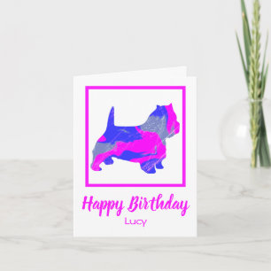 Carte Westie Silhouette Chien rose Drôle Anniversaire