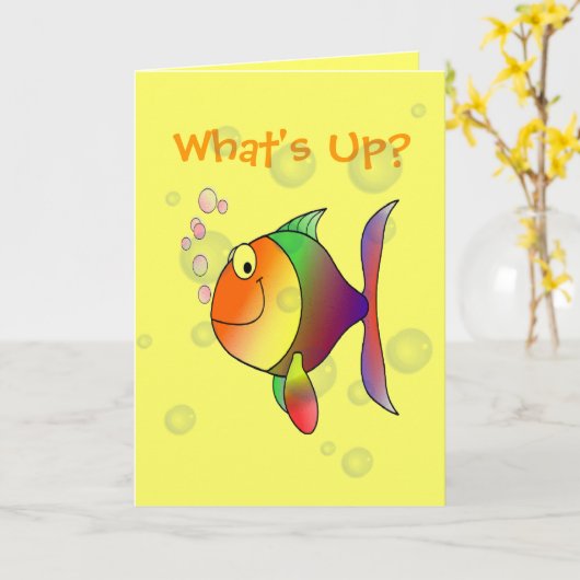 Carte What's Up Thinking of You Funny Fish and Bubbles (Fleur jaune)