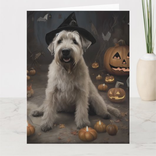 Carte Wheaten Terrier Citrouille Halloween effroi (Devant)