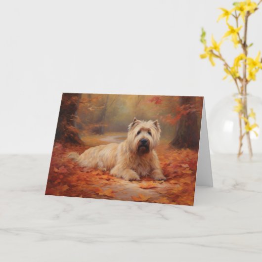 Carte Wheaten Terrier dans les feuilles d'automne automn (Fleur jaune)