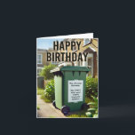 Carte Wheelie Funny Birthday - Prosecco Bin Edition<br><div class="desc">Une carte d'anniversaire hilarante avec une poubelle de quartier avec un message enjoué sur les restes de bouteilles de Prosecco. Parfait pour tous ceux qui aiment rire et une touche d'humour d'inspiration Nextdoor.</div>