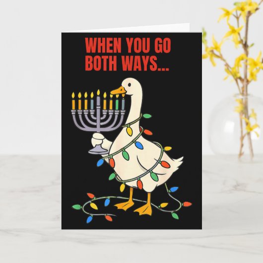 Carte When You Go Both Ways Goose Christmas Hanukkah (Fleur jaune)