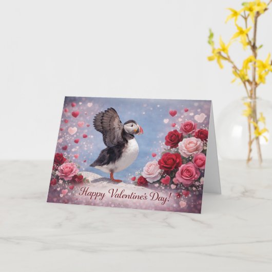 Carte Where Love Takes Wing – Puffin Valentine’s Day (Fleur jaune)