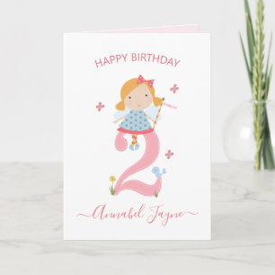 Carte Whimsical 2ème anniversaire fée filles rose mignon