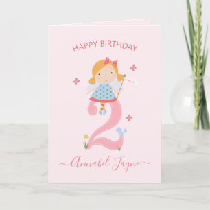 Carte Whimsical 2ème, fée d'anniversaire, filles rose mi