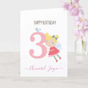 Carte Whimsical 3e anniversaire fée filles rose mignon r