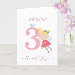 Carte Whimsical 3ème anniversaire fée, filles mignonette