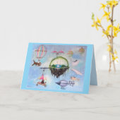 Carte Whimsical Animals in Flying Machines Art (Fleur jaune)