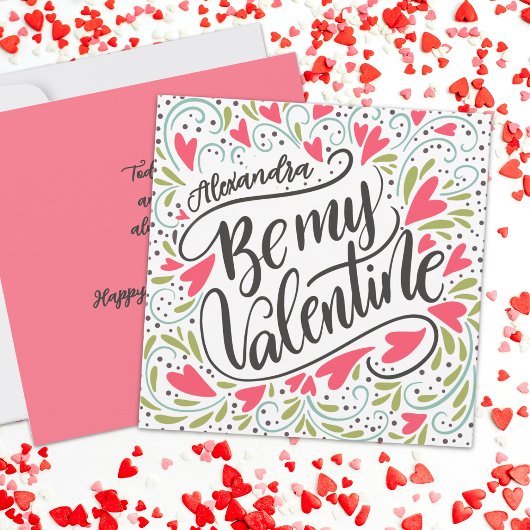 Carte Whimsical Be My Valentine Custom Name Flat