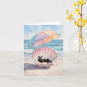 Carte Whimsical Black Cat Beach (Fleur jaune)