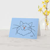 Carte Whimsical Blue Cat Anniversaire (Fleur jaune)