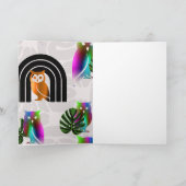 Carte Whimsical Boho Owl & Tropical Monstera Leaf (Intérieur)