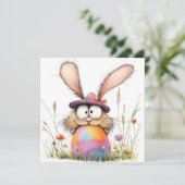 Carte Whimsical Bunny with Decorated Egg Easter Greeting (Debout devant)