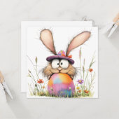 Carte Whimsical Bunny with Decorated Egg Easter Greeting (Devant/Arrière en situation)