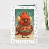 Carte Whimsical Cardinal in Earmuffs Christmas (Devant)
