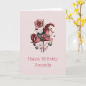 Carte Whimsical Carousel Horse Image Birthday (Fleur jaune)